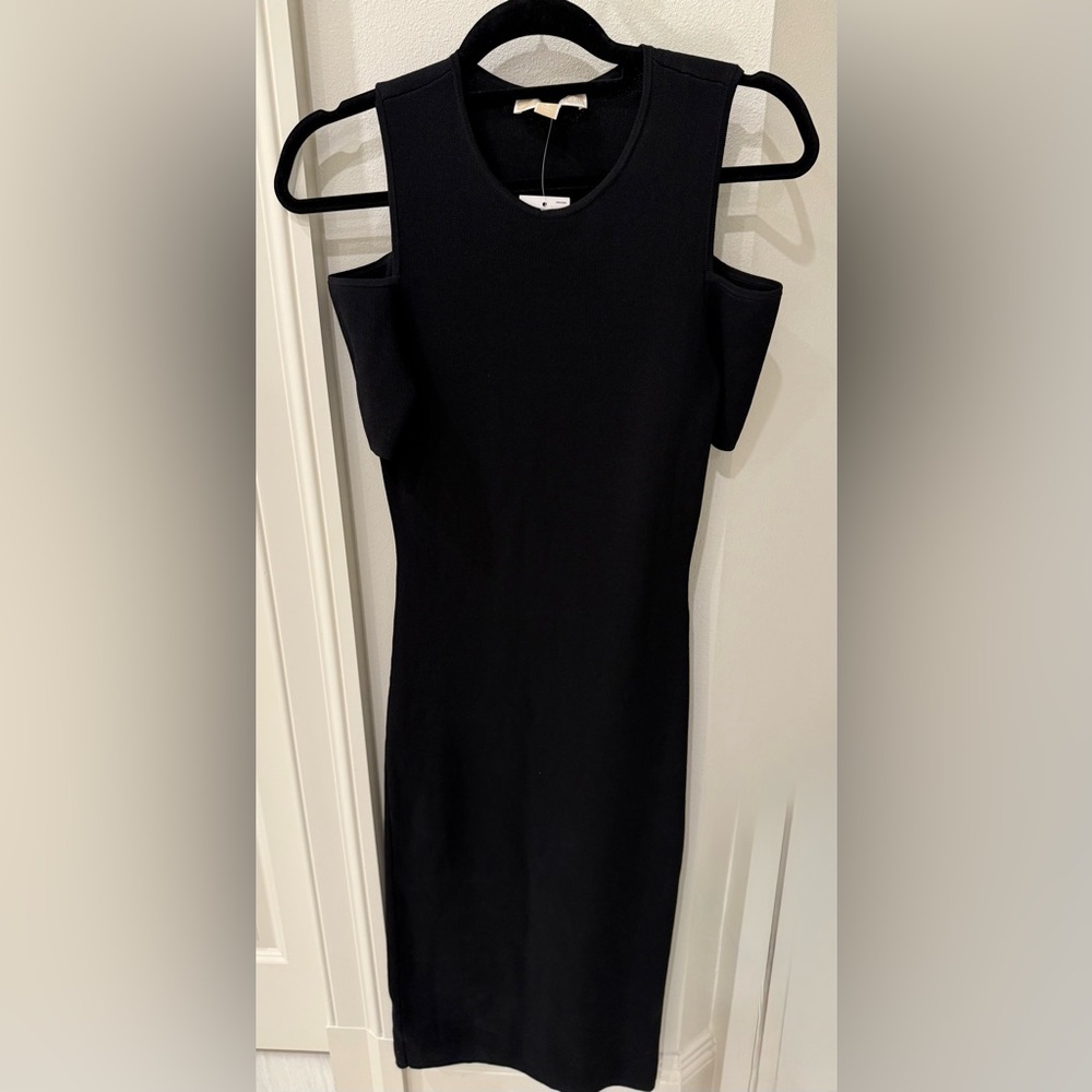 Michael Kors Black Midi Cold Shoulder Dress